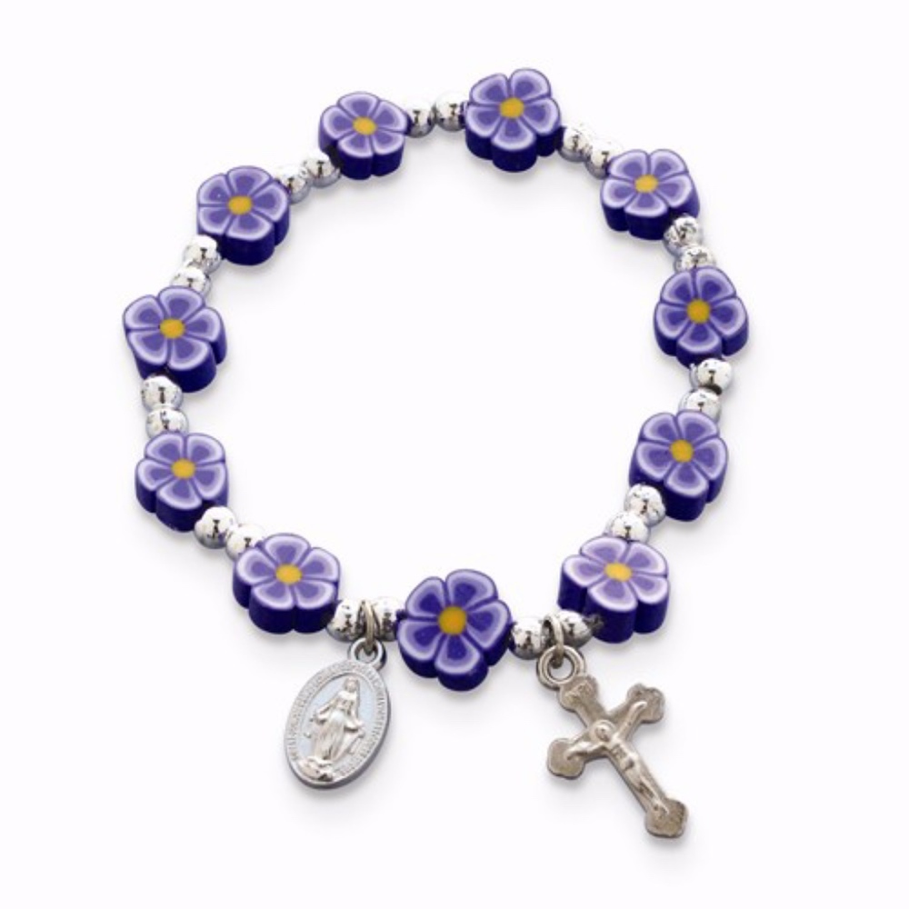Purple Fimo Bead Cross Stretch Bracelet